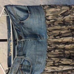 Squeeze Jeans with a camouflage, flared, skirt attached. 16